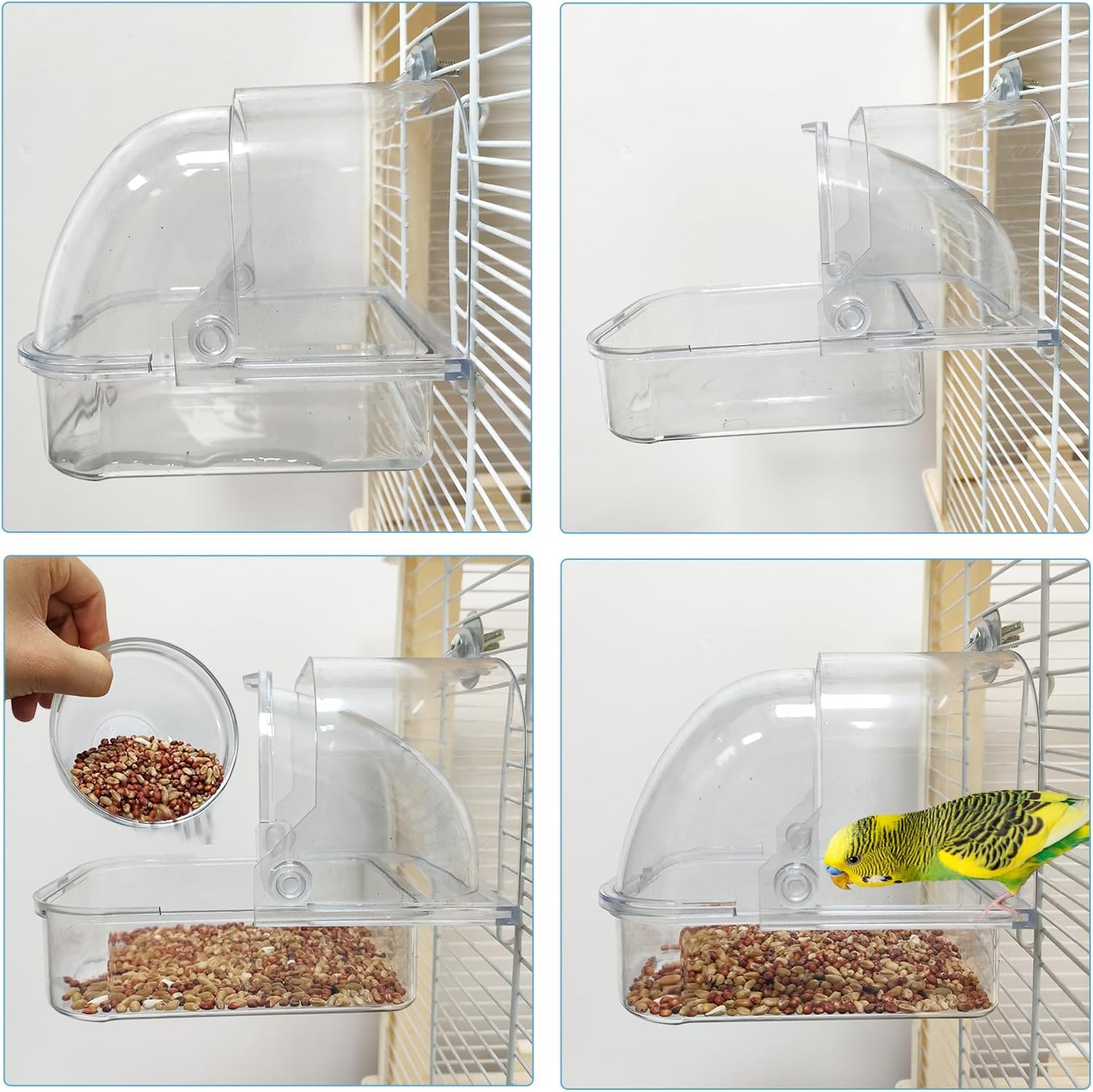HAICHEN TEC Bird Bath for Cage - Spacious Parakeet & Parrot Bathtub with Hanging Hooks, Portable Shower for Most Birdcages, Cleaning Pet Supply (Clear) - image 5
