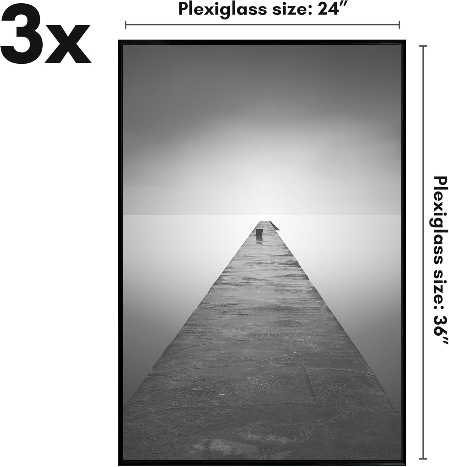 Americanflat 24x36 Poster Frame with Polished Front Cover - Set of 3 - Slide-In Photo Frame with Buildable Molding - Fusion Collection - Picture Frames for Wall Display - Black