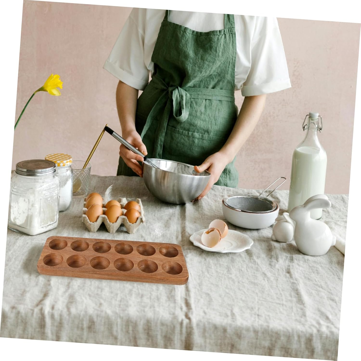 12holes Wooden Egg Platter for Kitchen Organization Egg Holder Tray Versatile Storage for Countertops Refrigerators Elegant Design for Home Decor