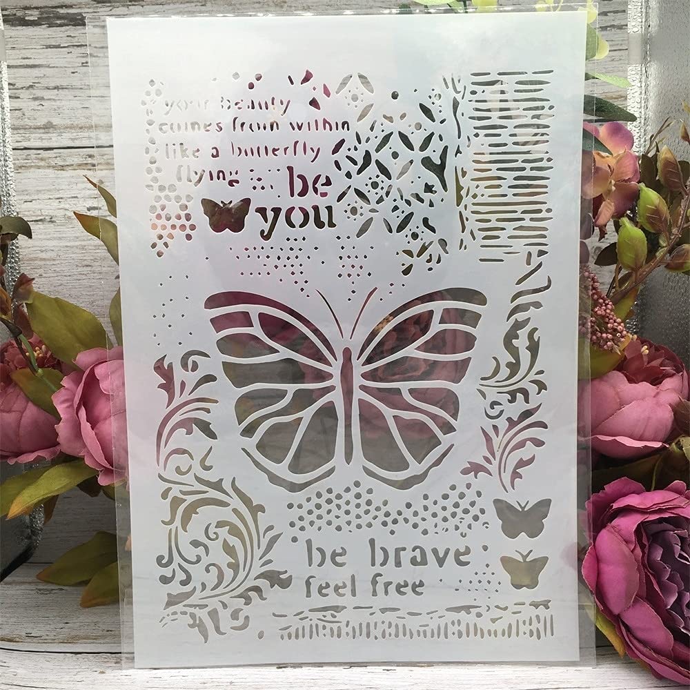 4 stencil rotondi A4 da 29 cm, con cornice a farfalla, per dipingere su legno, stencil riutilizzabili per la decorazione della casa, stencil e modelli fai da te per segni, artigianato, arte