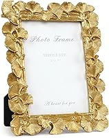 Cuspin 5x7 Vintage Ornate Gold Ginkgo Leaf Picture Frame - Glass Front, Wall/Tabletop Display, Retro Home Decor Gift