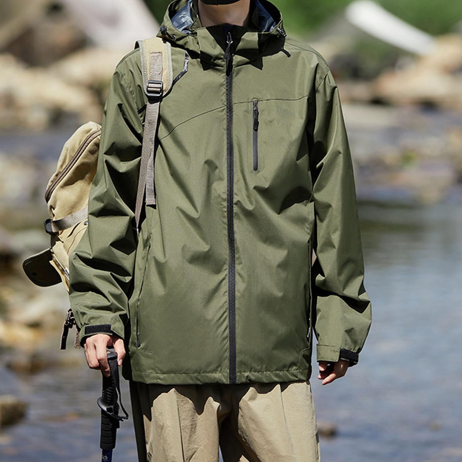 Men Casual Hooded Cotton Padded Jacket Outdoor Faux Fleece Lined Solid Outerwear Winter Classic Zipper Jacket Coat