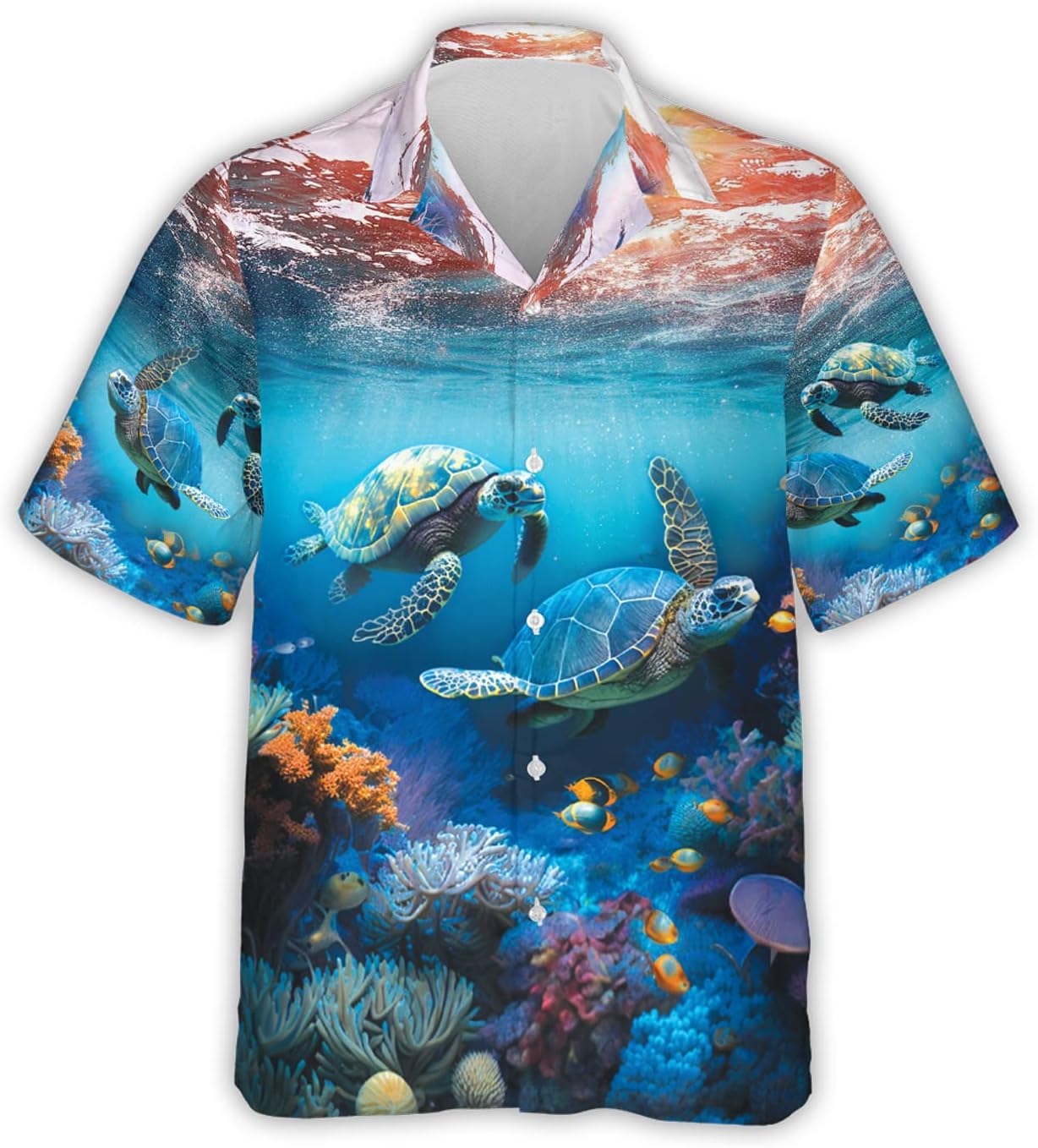 Sea Animals Men's Hawaiian Shirts Short Sleeve Tropical Summer Button Down Hawaiian Shirt Set 5