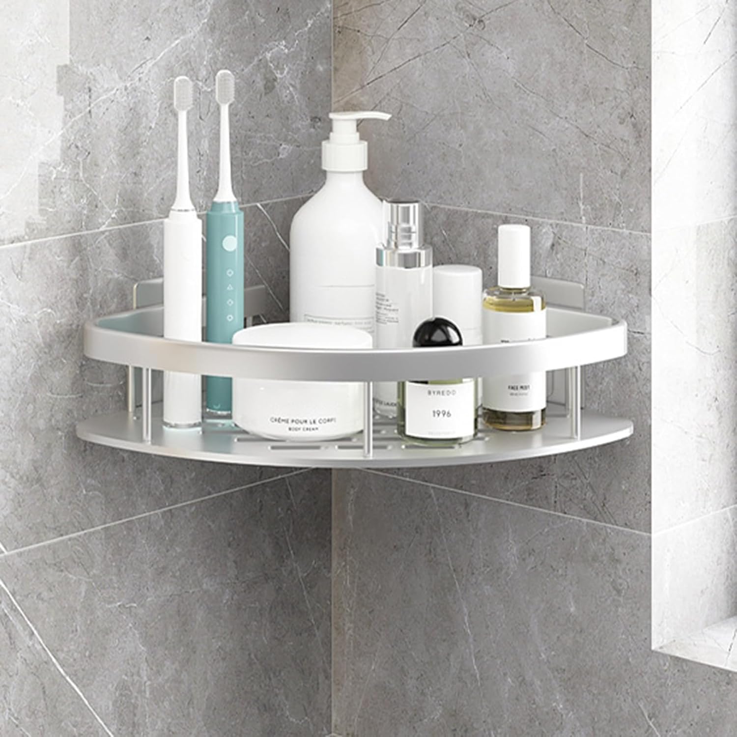 SRURLLUG Adhesive Corner Shower Caddy No Drilling Bathroom Shower Shelves Large Capacity Wall Mount Rustproof Premium Organizer Sleek