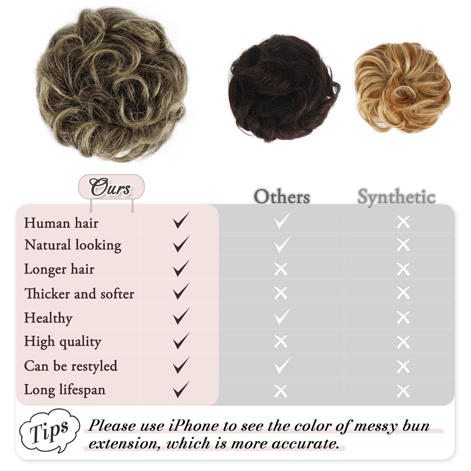 Condition photo showing New/Like New for ruwiss messy bun hair piece human hair messy rose bun hair buns hair piece for women scrunchies updo bun extension ponytail (blond mixed dark blond) 7 inch blond mixed dark blond