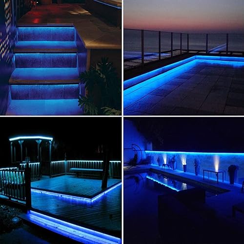 Miniatura 9 de MIHEAL Tira de luces LED solares para exteriores, 32.8 pies, 560 LED, tira LED de luz azul con 8 modos de iluminación IP67 impermeable 2835 SMD