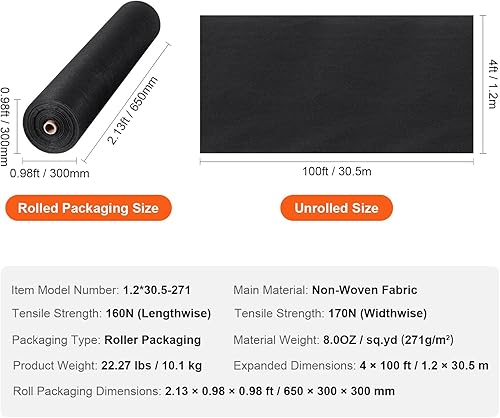 Miniatura 75 de VEVOR Tela de paisaje de barrera de malezas de alta calidad de 3 pies x 250 pies, tela geotextil tejida de 5 onzas bajo grava, alta permeabilidad