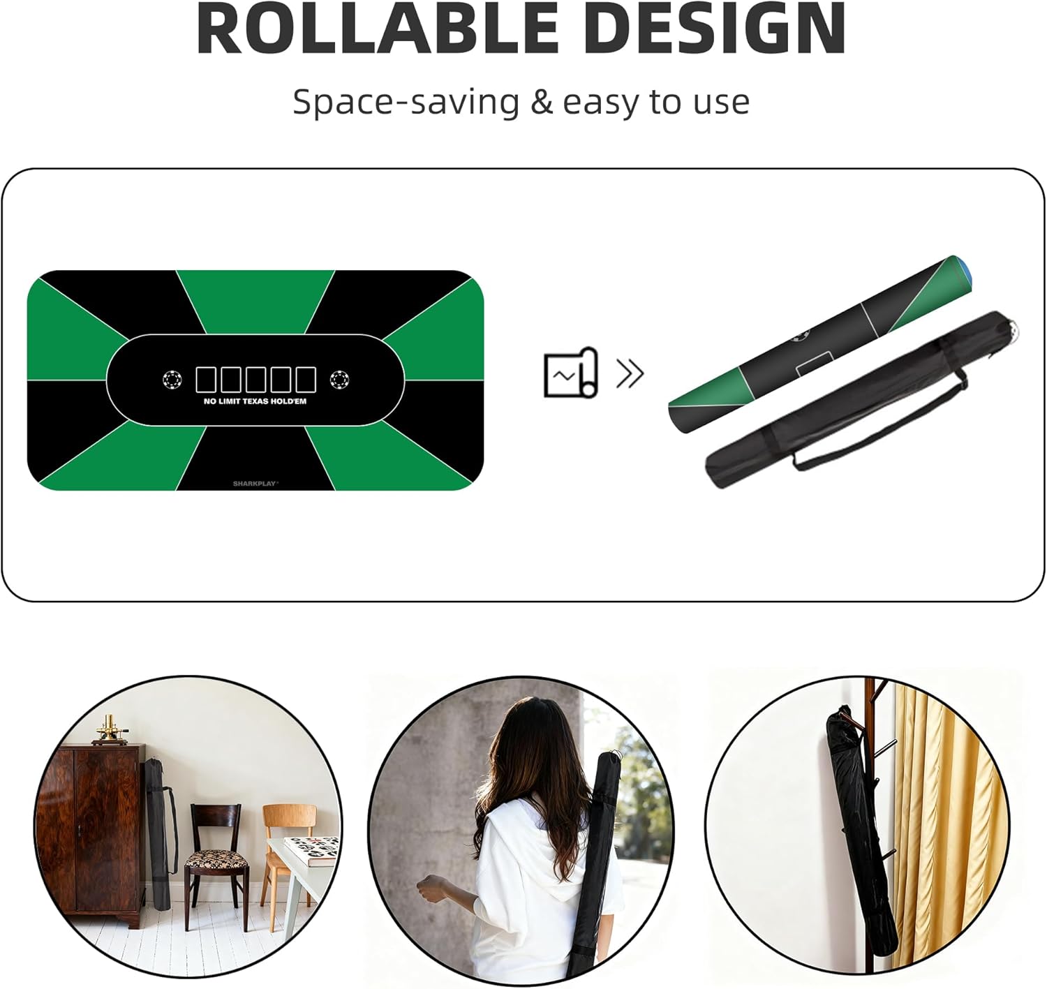 70 x 35 Inch Poker Mat, 10 Players Texas Hold'em Poker Table Top with Carrying Bag for Poker Games, Blackjack, Casino