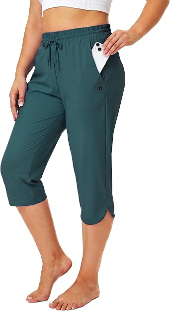 FitsT4 Sports Womens Swim Capris Pants 18" Quick Dry UPF 50+ Beach Modest Swimsuits Bottoms with Mesh Pockets