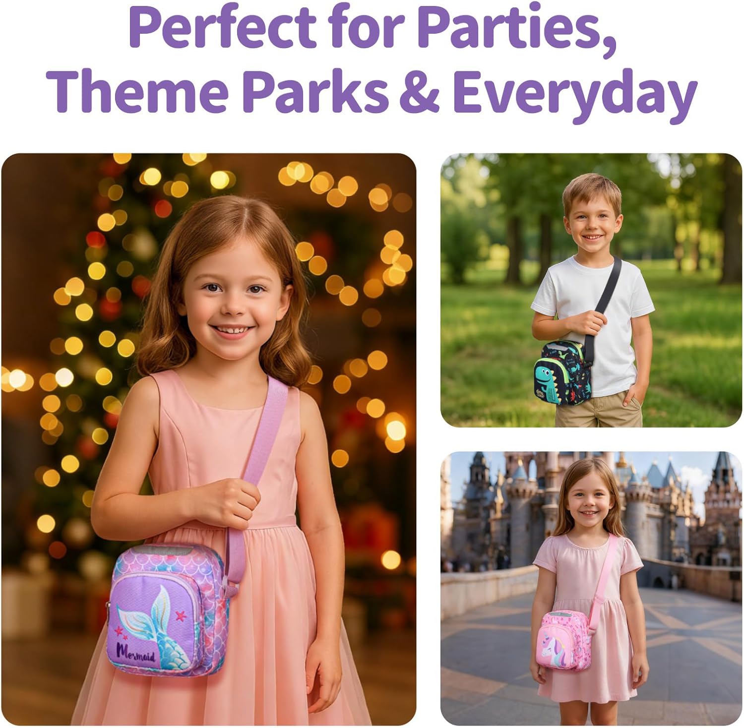 Little Girls Purse - Kids Crossbody Bag for Girls Age 3 4 5 6 7 8 Cute Mermaid Purse with Adjustable Strap for Travel Birthday Christmas Gift, Purple - Image 8