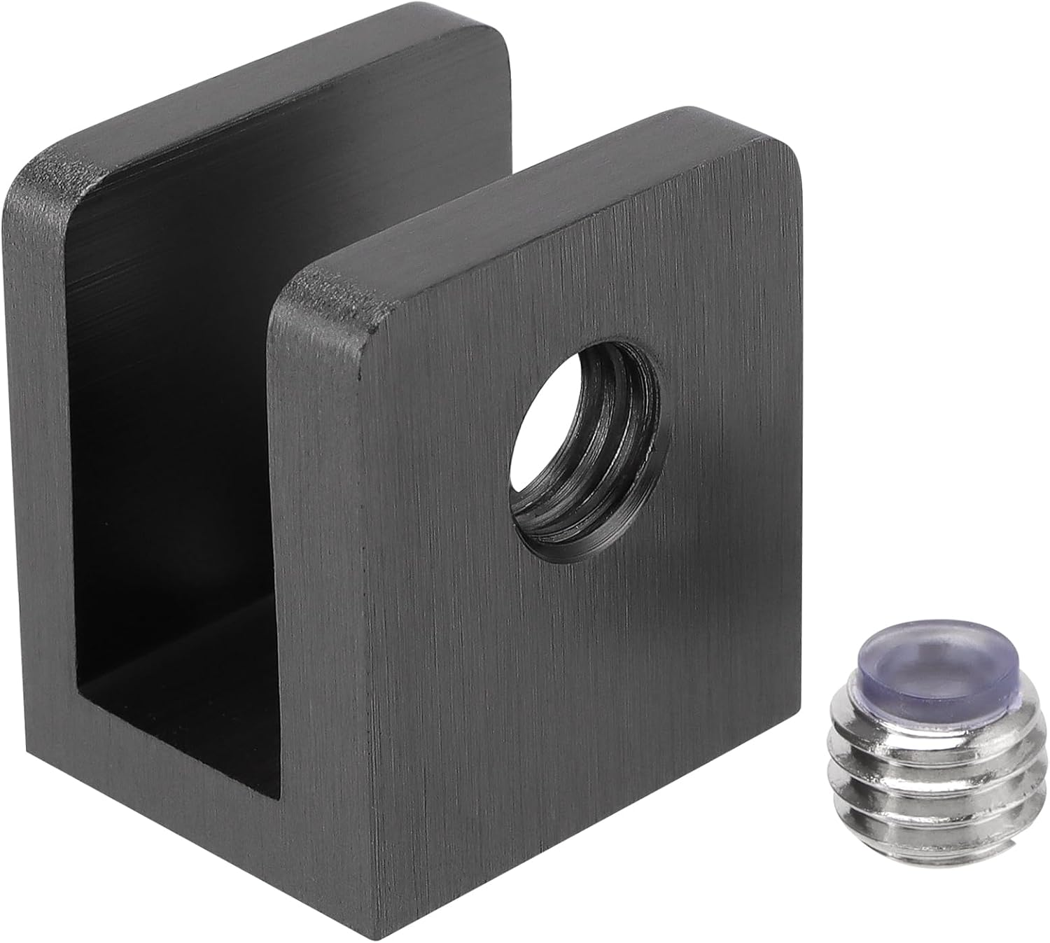 4 PCS Glass U-Clamps, Wall Mount Clamps for 5/16-3/8 inch Glass Shelves, Square Glass Clips, Glass Shelf Brackets for Glass Plates, Bathroom Clips Holder Support Hardware, Black