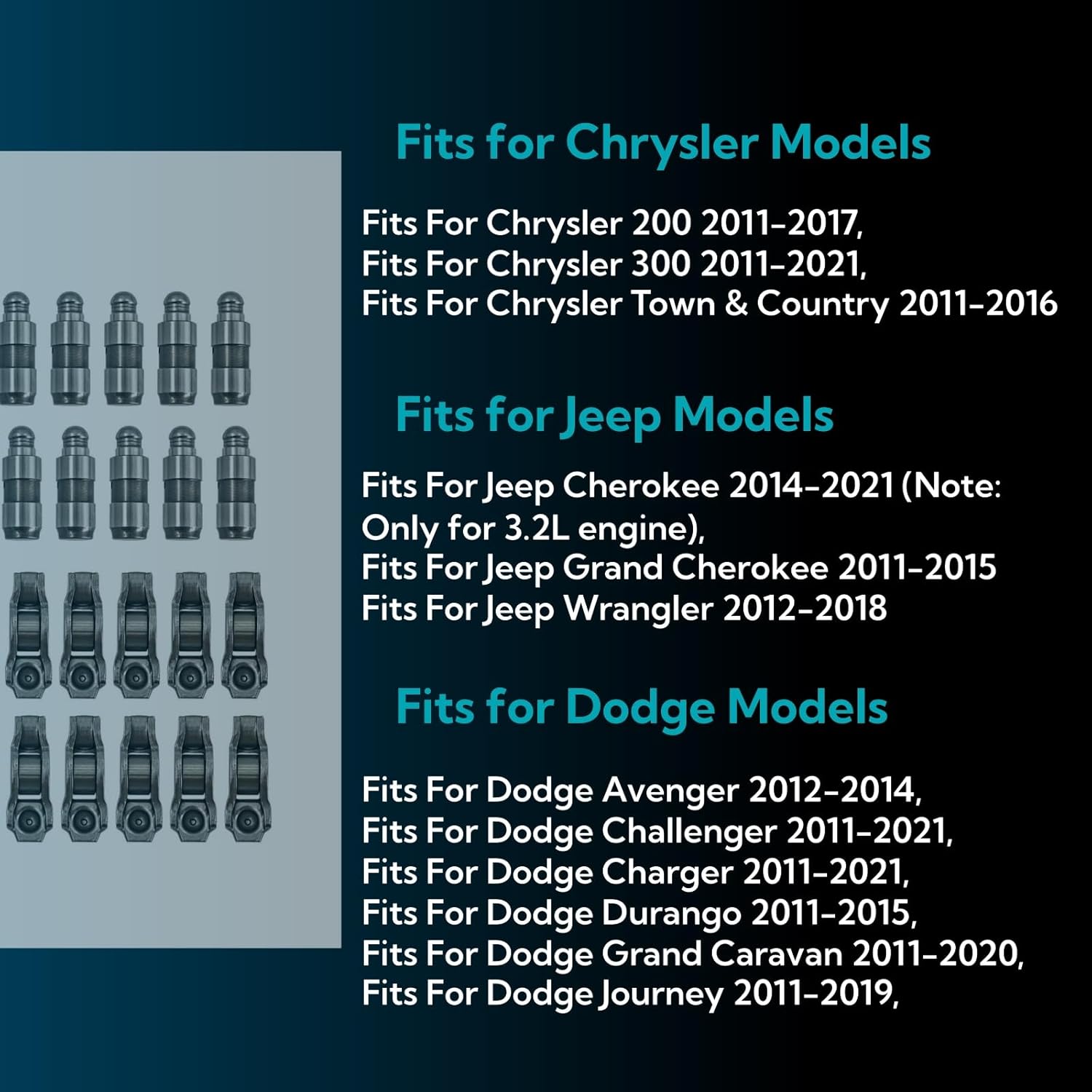 24Pcs 3.6 Rocker Arm and Lifter Kit Fits for Chrysler 200 300 Fits for Jeep Grand Cherokee Wrangler Fits for Dodge Challenger Charger Journey Fits for Ram 1500 3.6L Pentastar 5184296AH 5184332AA