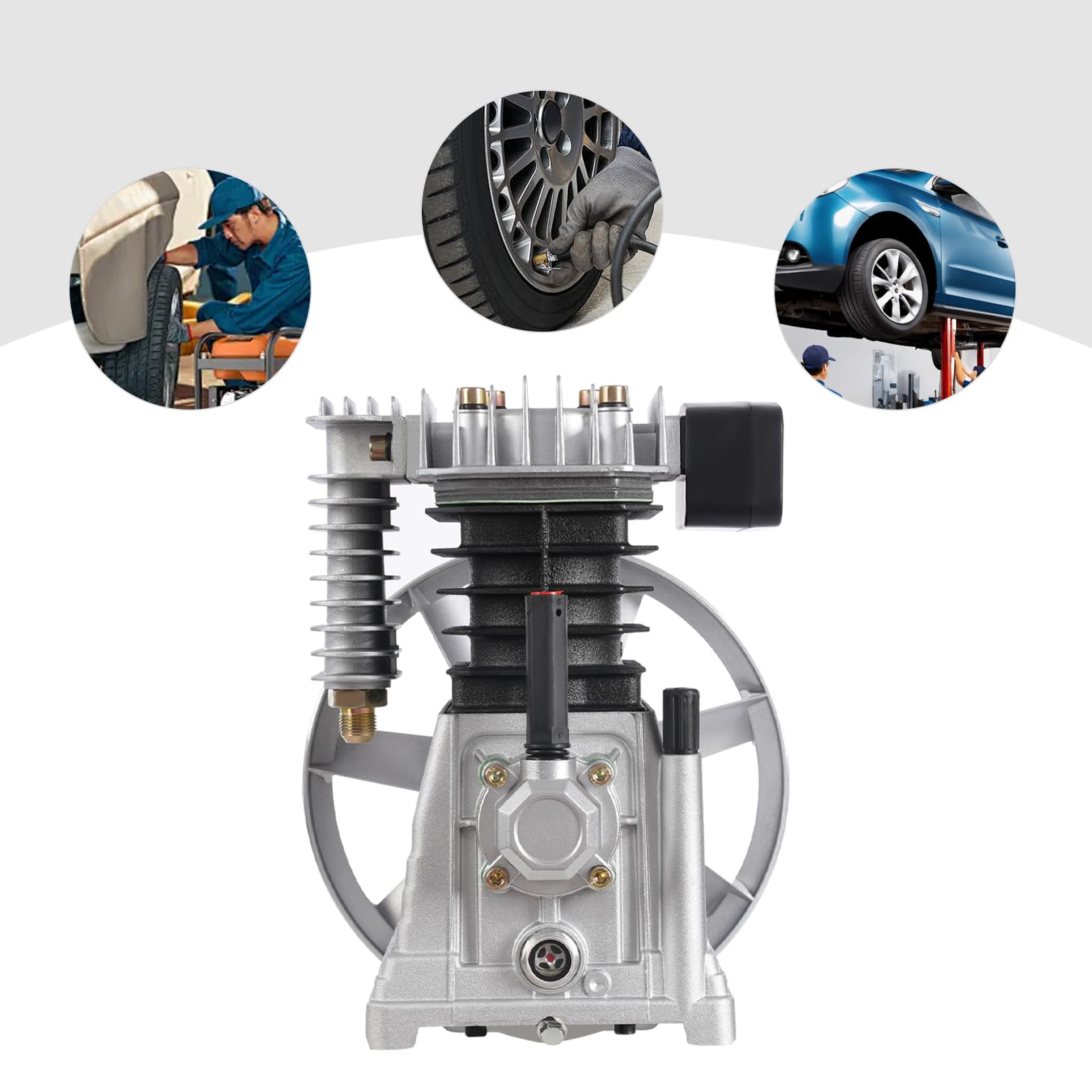 Luft-Kompressor-Pumpenkopf Einstufiger Zweizylinder-Luftkompressor-Pumpenkopf zweistufig Aluminium und Eisen 250L/min 3PS Lackierung Wartungstipps für 2,2KW Luftkompressor