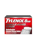 Tylenol 8 Hour Muscle Aches & Pain Relief Extended-Release Tablets with 650 mg Acetaminophen, Fever Reducer & Pain Medicine for Muscles, Joints, Body, and Backache Pain Relief, 24 Count
