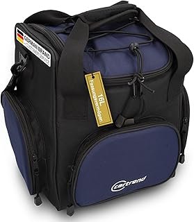 cartrend Kühltasche 16 L, mit 12V KFZ-Anschlusskabel 1,50 m lang, Verstellbarer Schultergurt, 3 Front- und Seitentaschen mit Reißverschluss, Pflegeleichte Innenbeschichtung