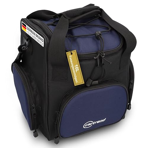 cartrend Kühltasche 16 L, mit 12V KFZ-Anschlusskabel 1,50 m lang, Verstellbarer Schultergurt, 3 Front- und Seitentaschen mit Reißverschluss, Pflegeleichte Innenbeschichtung