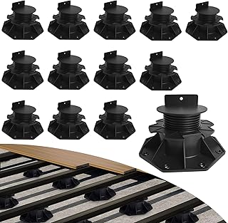 12 PCS Adjustable Plastic Pedestal Paver, Heavy Duty Deck Blocks Foundation Base Support, Decking Foundation Blocks Level up 2-3/8" to 5-1/2", Deck Pedestal Flooring Platform Joists Beams Support
