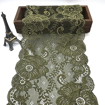 1 Yard Lace Ribbon 18 cm Wide Lace Flower Border Elasticity Lace Border Decorative Ribbon Lace Ribbon Decorative Ribbons Lace Trim for Clothing Lingerie Wedding Dress Army Green