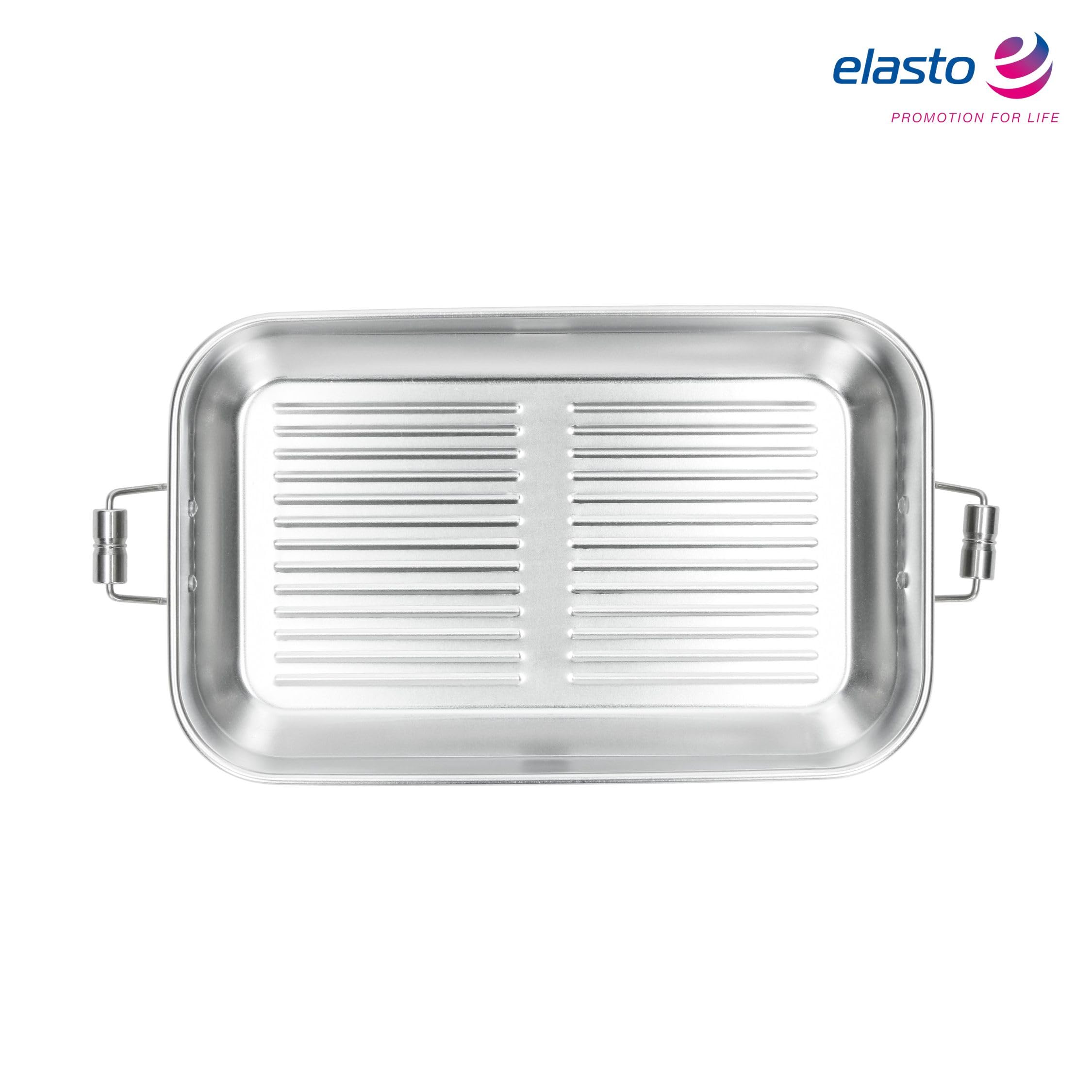 elasto PROMOTION FOR LIFE Sagano - Envase para Alimentos, Contenedor de Alimentos, Tarro de Acero Inoxidable con Tapa de Bambú y Pinza de Sujeción (1,0 L), Color Plateado y Natural