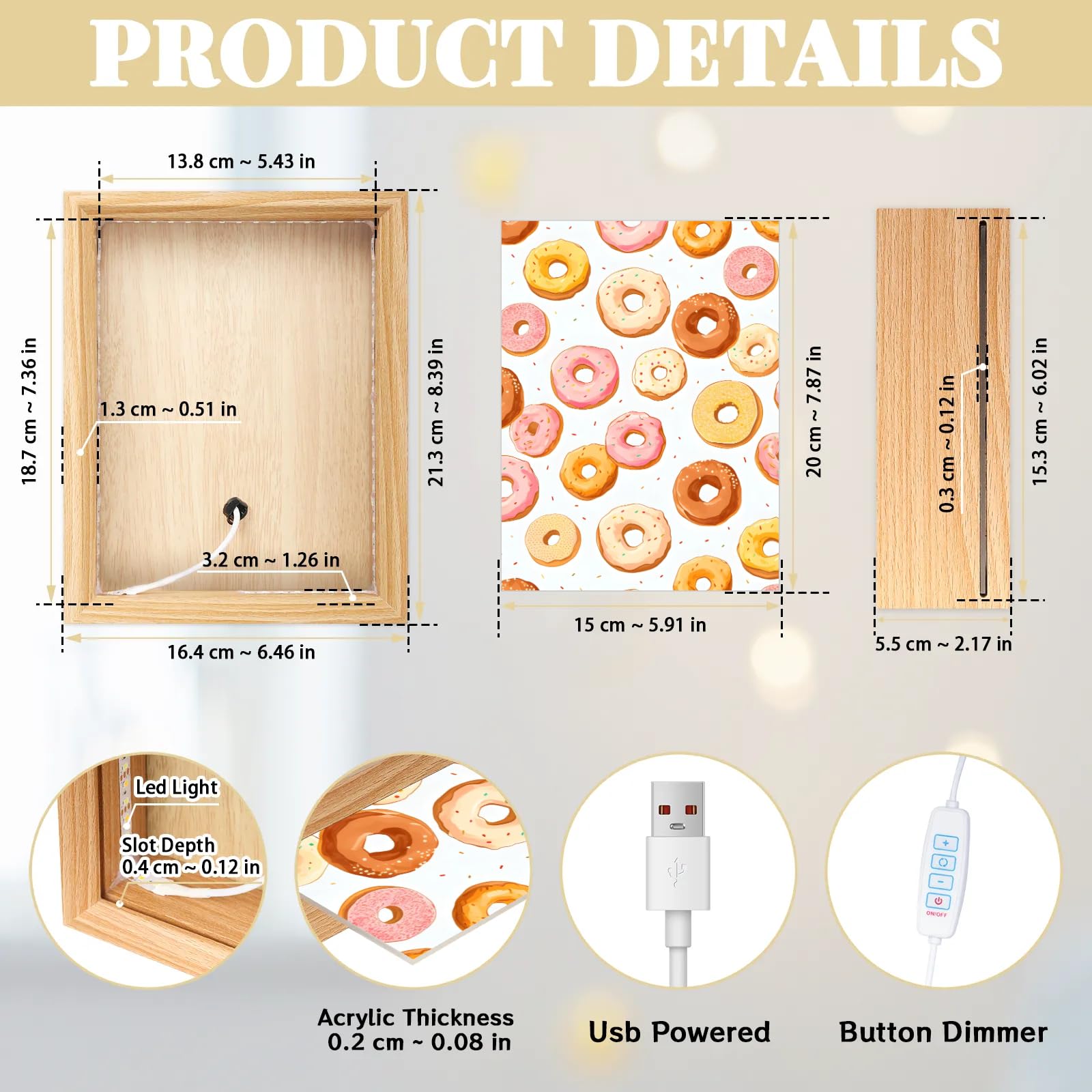 Light Up Painting, Scrummy Donut Wall Art Picture Light Fantastic Donut Light Up Desktop Art Decor, 10 Brightness, USB Powered, 3 Lighting Modes, Anxiety Relief Gift for Bedroom Home - Without Frame