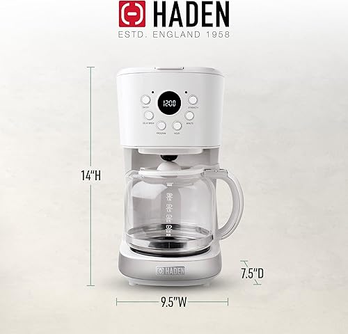 Miniatura 4 de HADEN Heritage Innovadora cafetera de goteo programable de 12 tazas con jarra de vidrio, embudo y función de apagado automático (marfil)