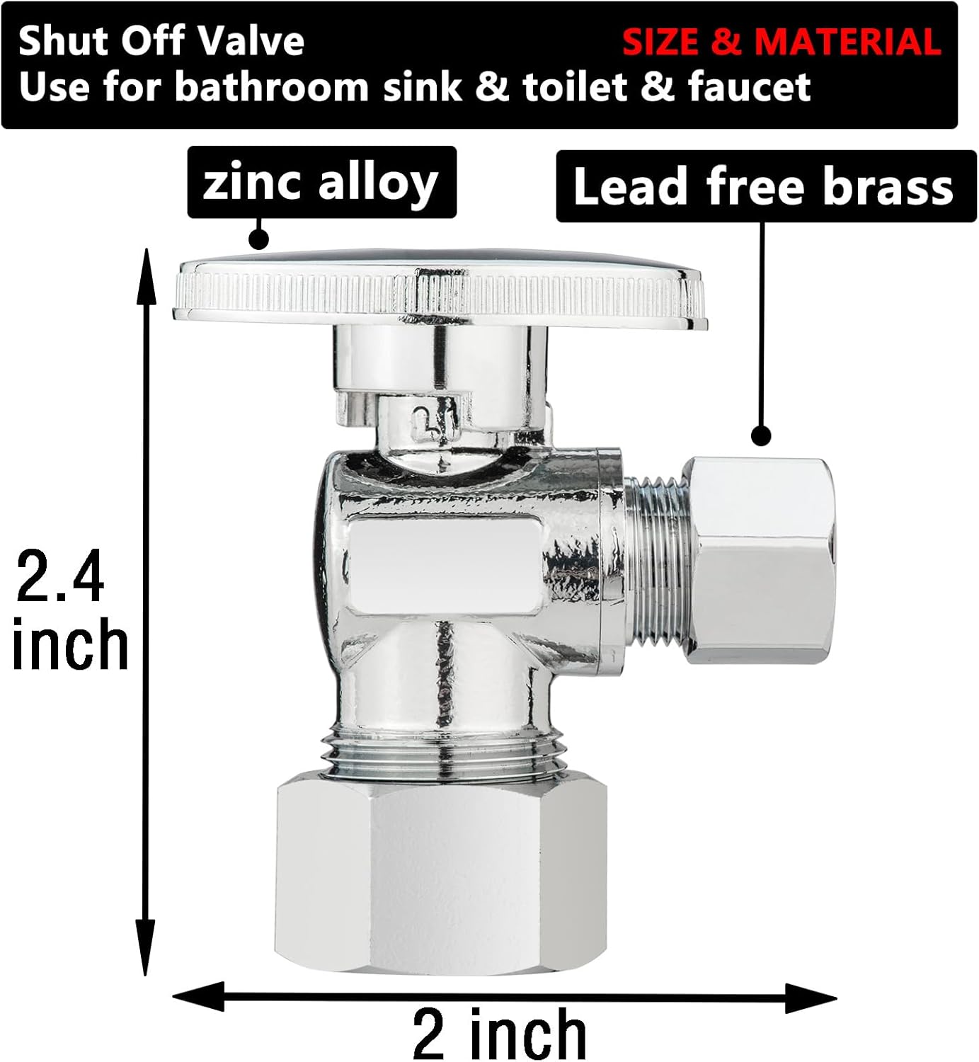 (10 Pack) Lidertik 5/8 inch Compression (for 1/2 inch Normal Pipe) Angle Stop Valve 1/2 inch x 3/8 inch Compression for Water Toilet Bathroom Sink Brass Plated Chrome 1/4 Turn Valve JF-COMP-A(10 PCS)