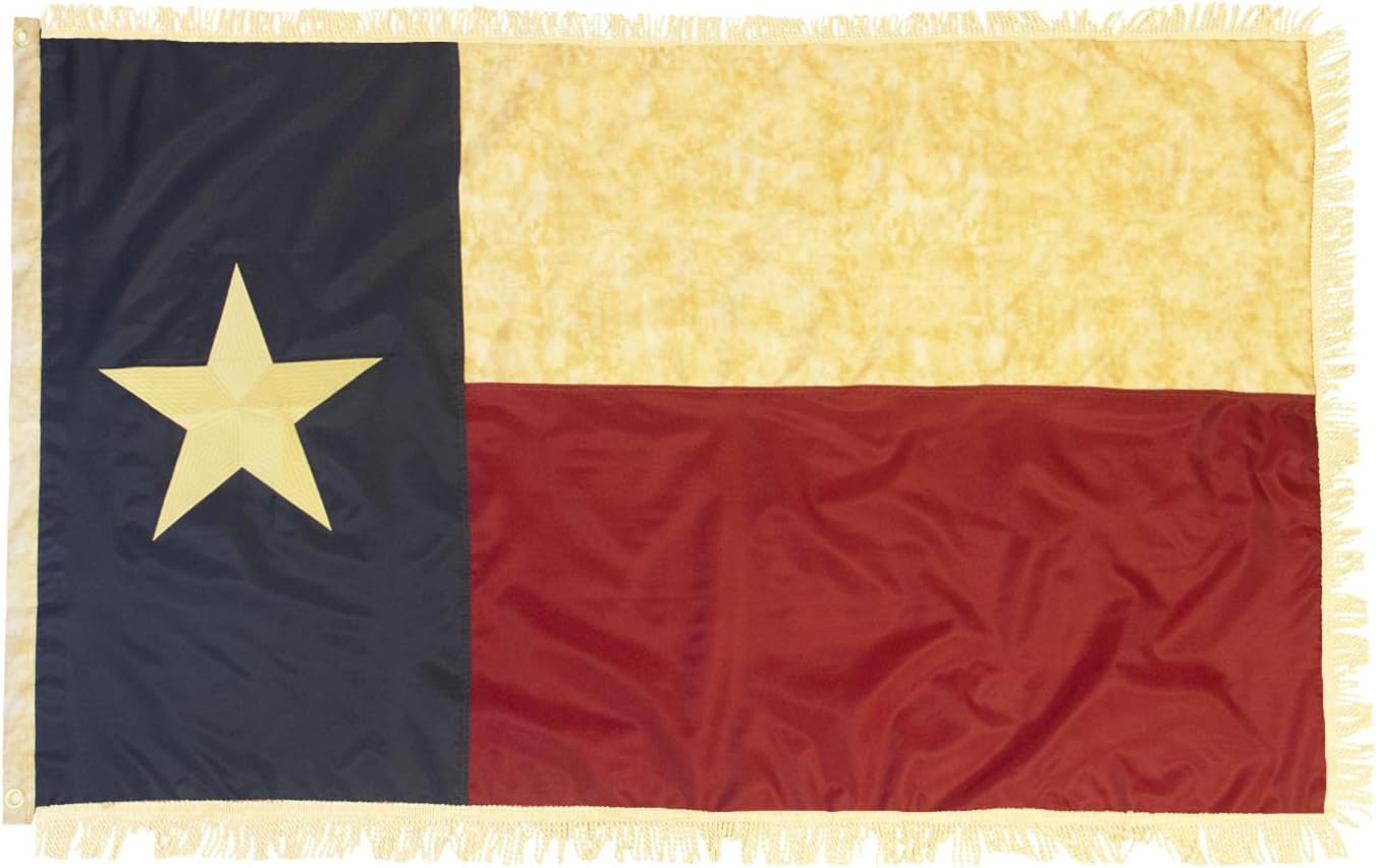 Texas Vintage Flag w/Gold Fringe - 3x5' Nylon Embroidered - Founding Fathers Flags