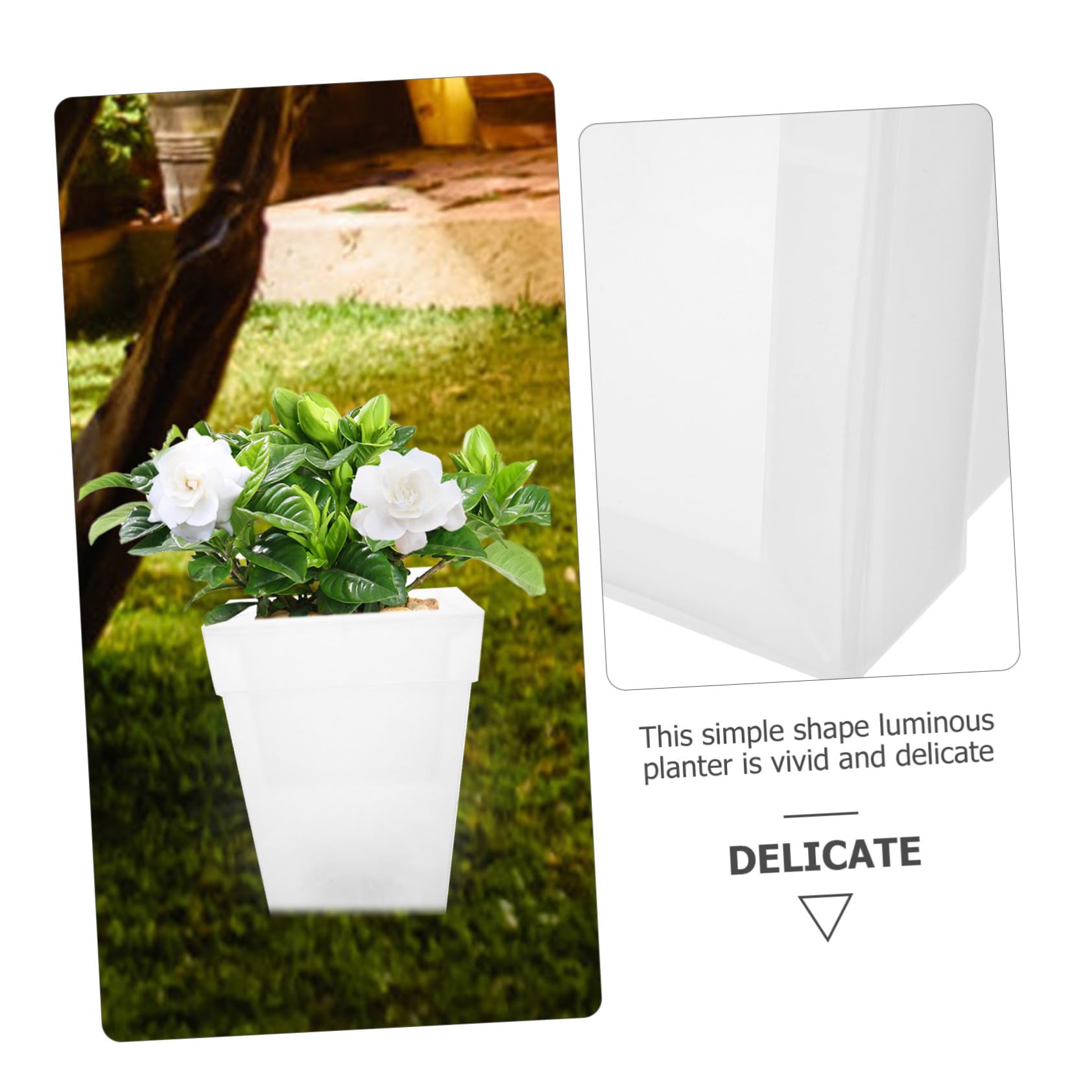 jojofuny Vaso di Fiori Luminoso Solare Quadrato in Plastica per Giardino e Balcone, Fioriera Decorativa Luce LED per Atmosfera Esterna Serale