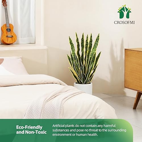 Miniatura 8 de CROSOFMI Planta artificial de serpiente de 35 pulgadas, árbol de Sansevieria falso con 32 hojas, plantas de imitación perfectas para suegra en