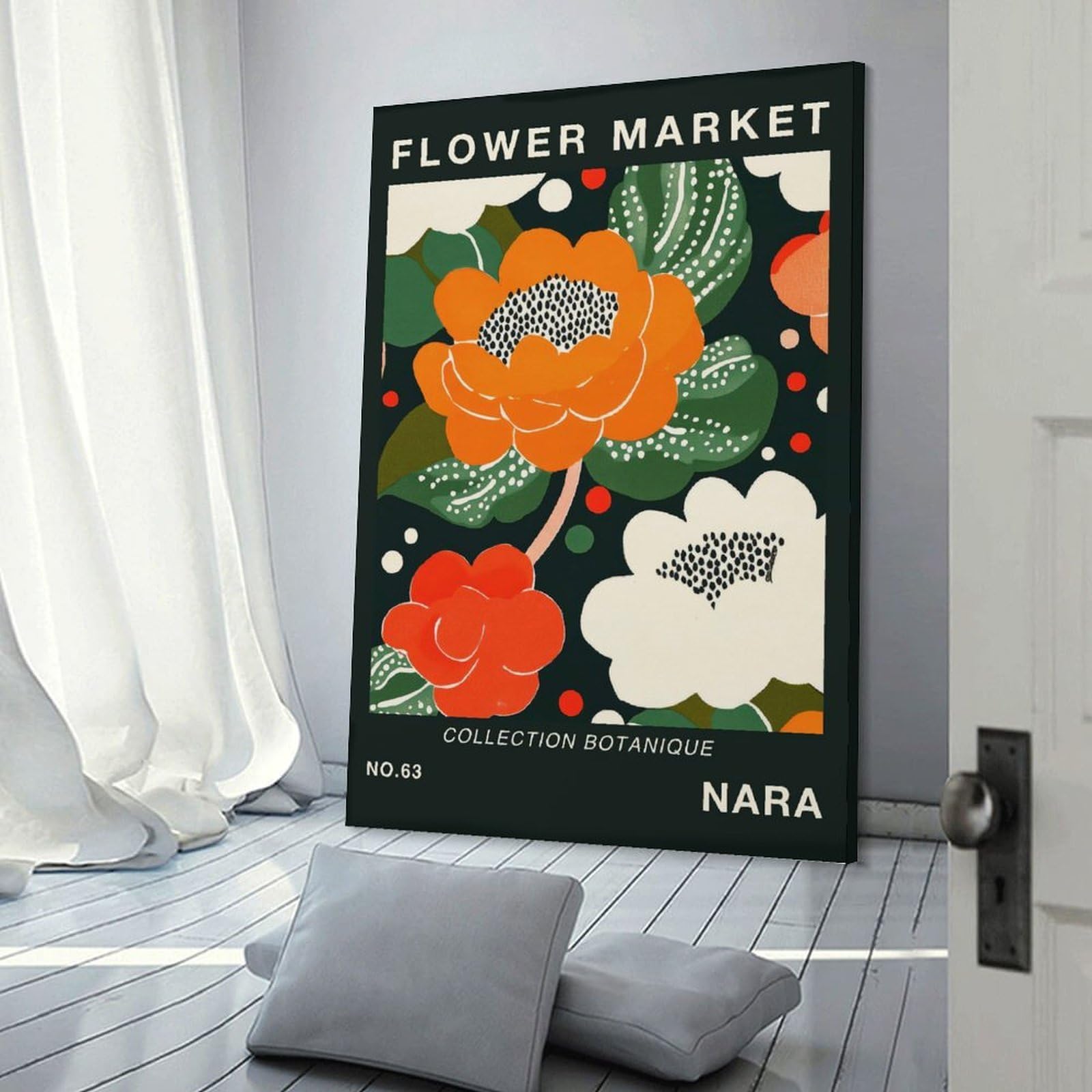 Junmoney Frame-Style-3 Nara Japan Flower Market Botanical Travel Poster Canvas Wall Picture, 20X30inch(50X75cm), For Study, Office Or Focused Interiors, Home Office Artwork With Decorative Appeal