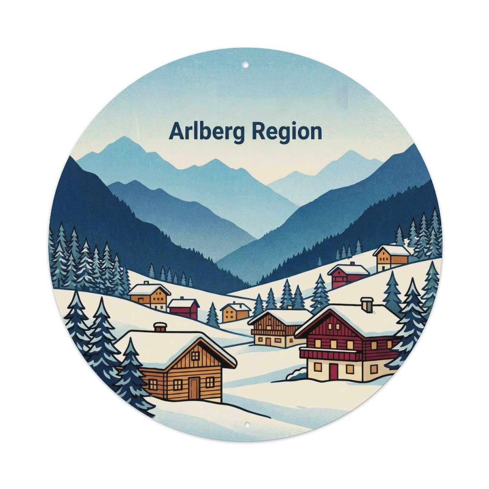St Anton Arlberg Region Austria Winter Alpine Travel Metal Tin Sign Plaque Wall Decor for Cafe, Man Cave, Club Bar, Office, Home Garden Round Metal Poster 8x8Inch
