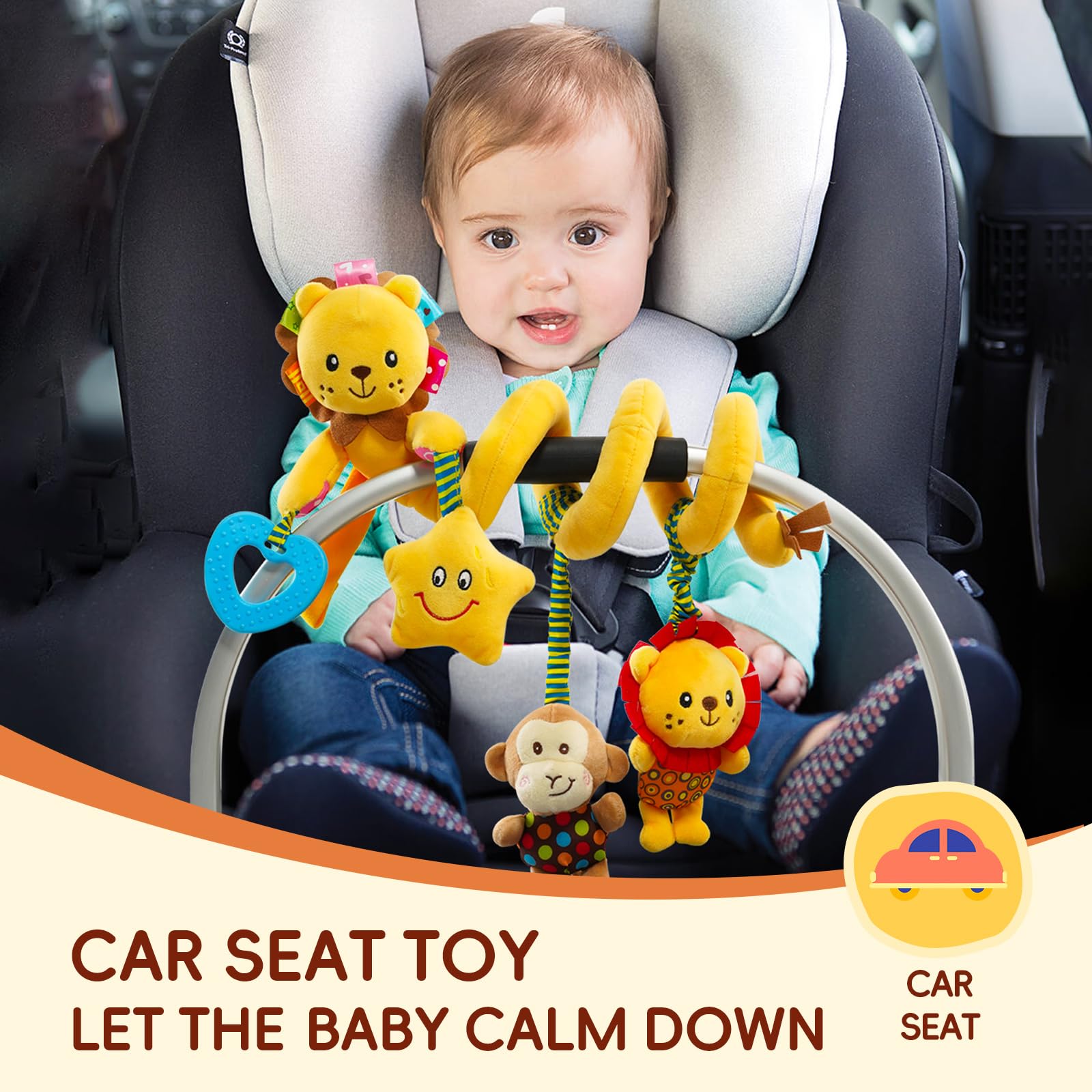 Cochecito de cuna para asiento de automóvil, juguetes para bebé de 0-3-6-9-12 meses, juguetes sensoriales colgantes para recién nacido con caja de música y mordedor, juguete de asiento de 3