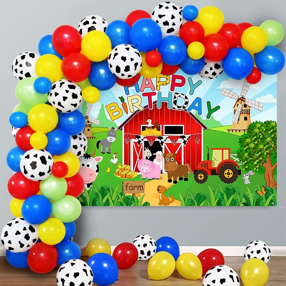 Golray 91Pcs Farm Animals Party Decorations Supplies, Farm Barn Animal Backdrop Farmhouse Decor Tablecloth Cow Print Horse Balloon Arch Garland Kit 1st Baby Shower Birthday Party Supply for Kids Girls - Image 7
