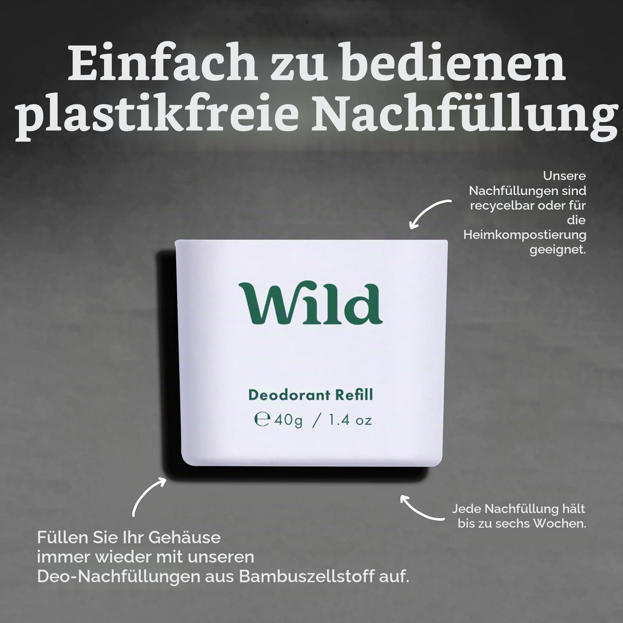 Wild – Nachfüllbares natürliches Deodorant Starterset für Männer – Aluminiumfrei – Schwarzes Case mit den Duftnoten Fresh Cotton & Sea Salt, Ocean Mist & Thunderstorm – Vegan (Packung mit 2)