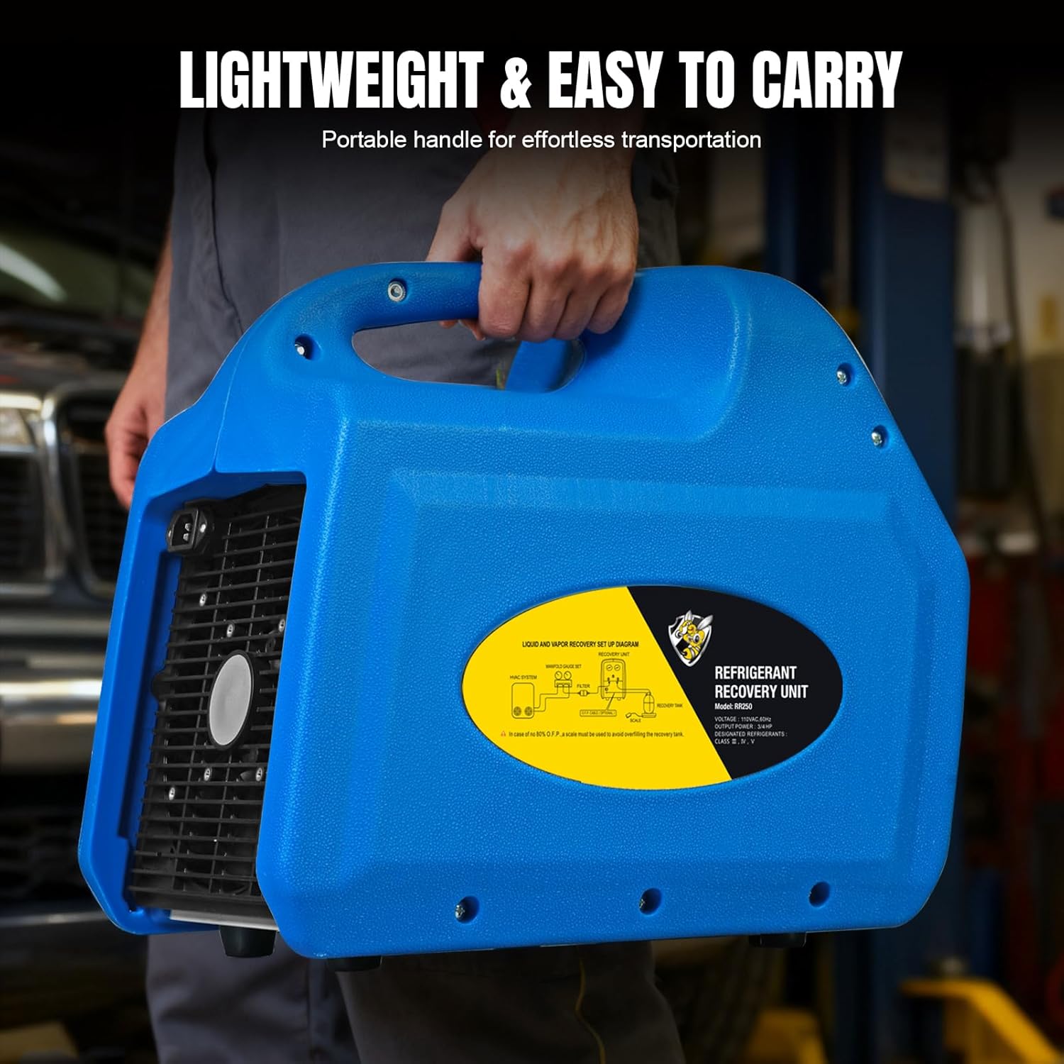 3/4 HP Refrigerant Recovery Machine R32 R1234yf Portable AC Recovery Machine HVAC Self-Cleaning Single Cylinder Oil-less Freon Recycling Unit for Liquid Vapor Refrigeran