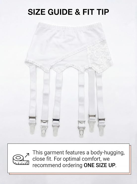 Women's High Waisted Lace Garter Belt with 6 Metal Clips