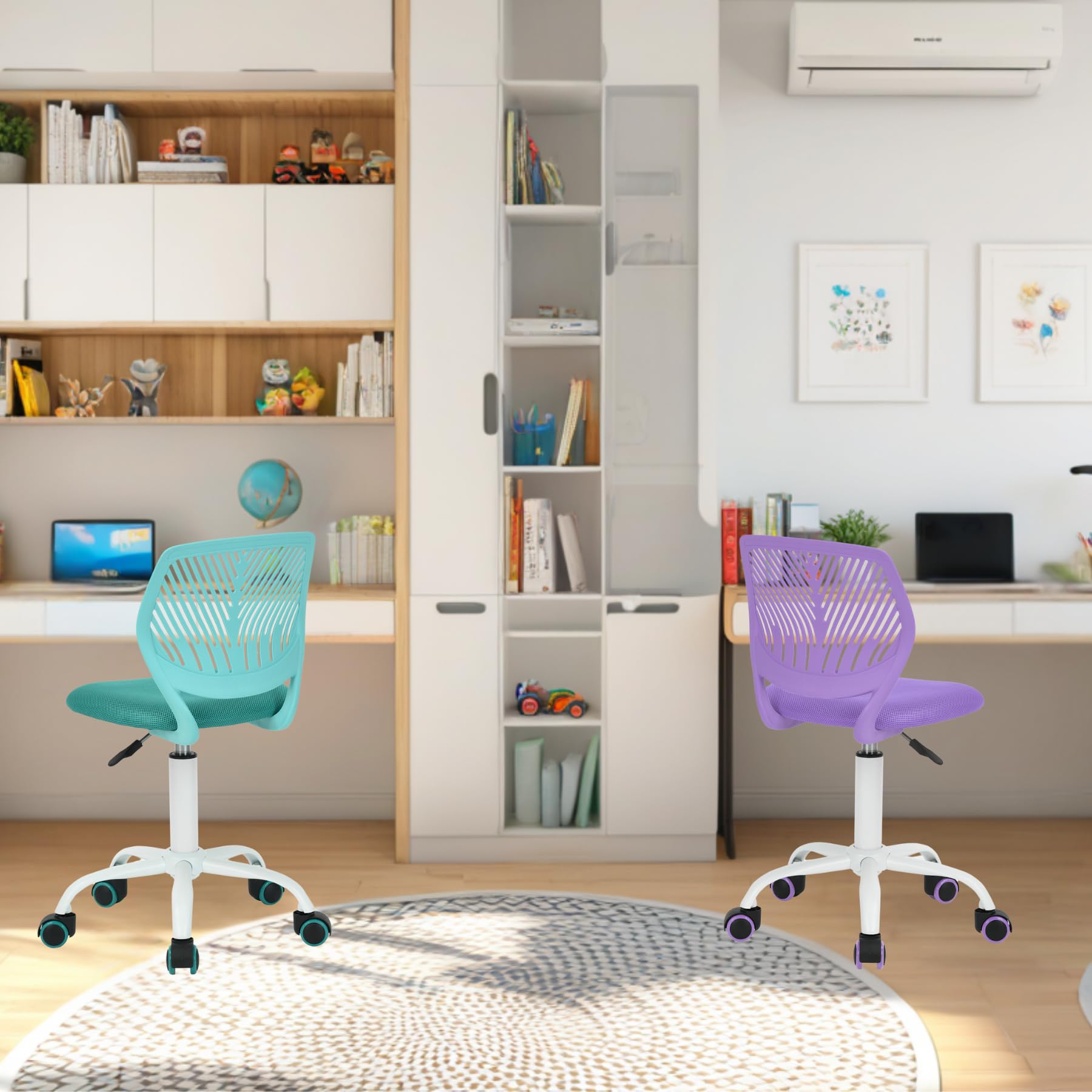 FurnitureR Kolorowe krzesło biurowe, nowoczesne krzesło komputerowe z regulacją wysokości, bez podłokietników, ergonomiczne krzesło obrotowe do pokoju dziecięcego i domowego biura