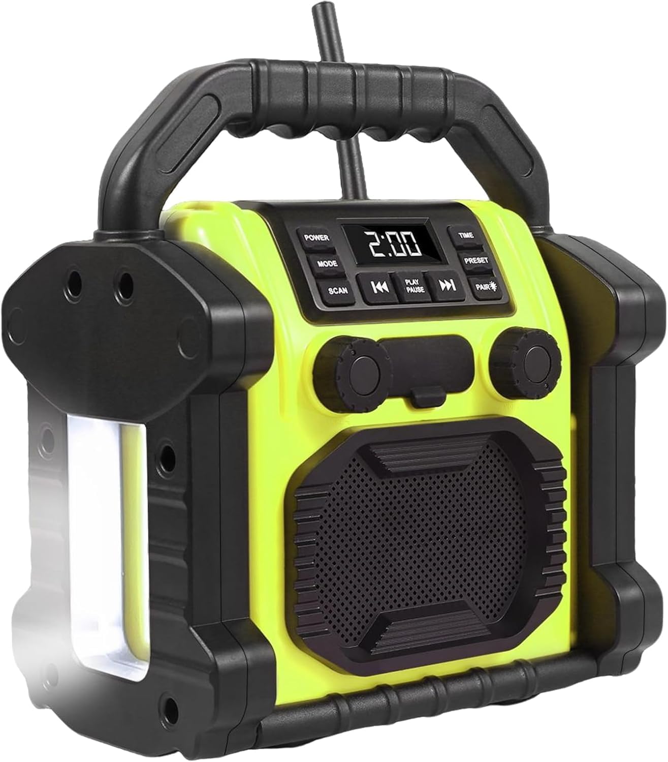 Radio im Freien wasserdicht Bluetooth Lautsprecher, 8000mAh Akku 30W Digital und manuelle Tuning FM Uhr Radio, tragbare LED-Lichter für im Freien/Arbeit/Garage