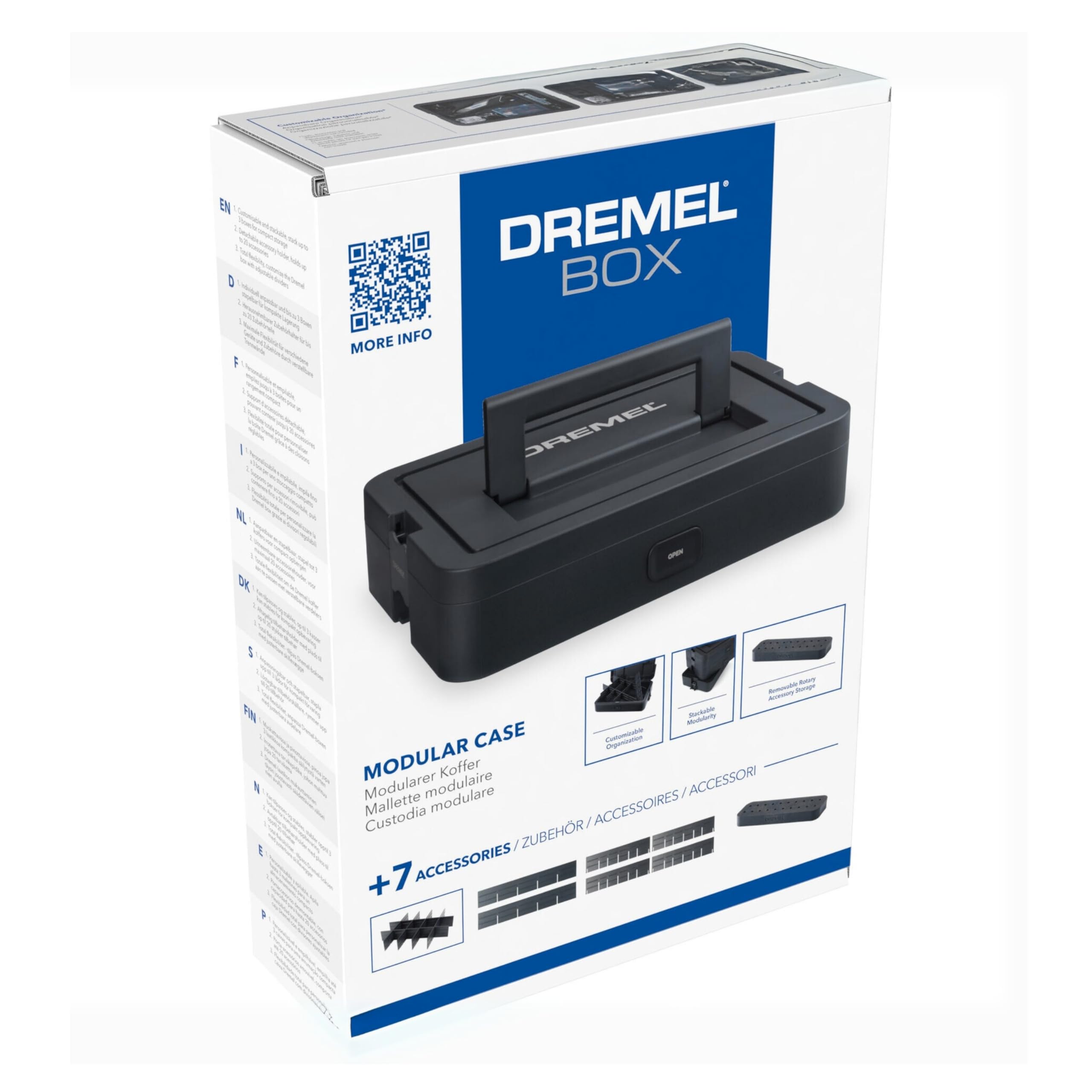Dremel Coffret de transport avec 6 séparateurs et boîte de rangement d'accessoires, Solution d'organisation pour accessoires d’outils multi-usages, Système compact et empilable