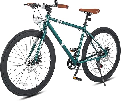 VIRIBUS Hybrid Bike, 28 inch Road Bike 7 Speed for Men Women Adults, Lightweight Aluminum 700C Adult Hybrid Bicycle for City Commuter, Vintage Blue
