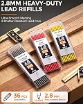Nicpro CP3000 Crayon de menuiserie avec épurateur, 2 Crayons de menuiserie mécanique pack avec 38 Recharges, marqueur de trous profonds pour la construction, outils de menuiserie lourde pour le marquage d'architecte (noir, rouge)