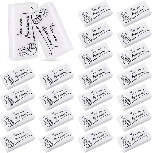 Vista 12 de Fuutreo 200 gomas de borrar inspiradoras para lápices, regalos a granel You are Awesome White Motivacional Fun Erasers para niños, estudiantes