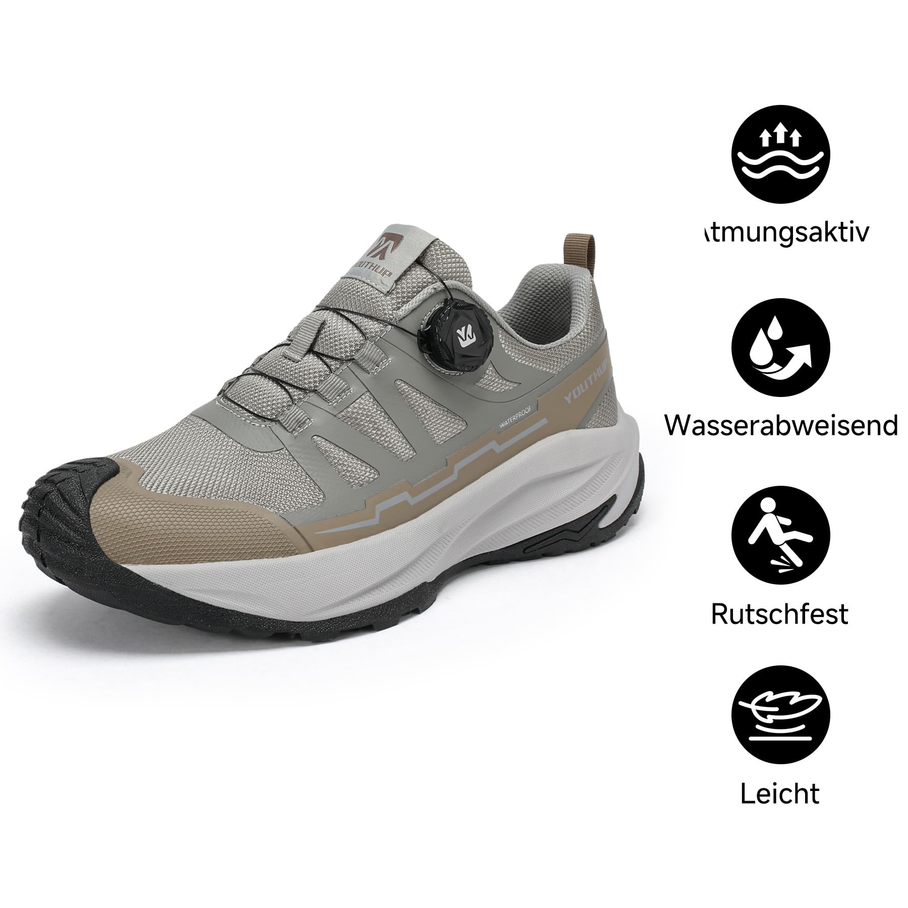 YOUTHUP Herren Wanderschuhe Wasserdicht Laufschuhe mit Drehverschluss