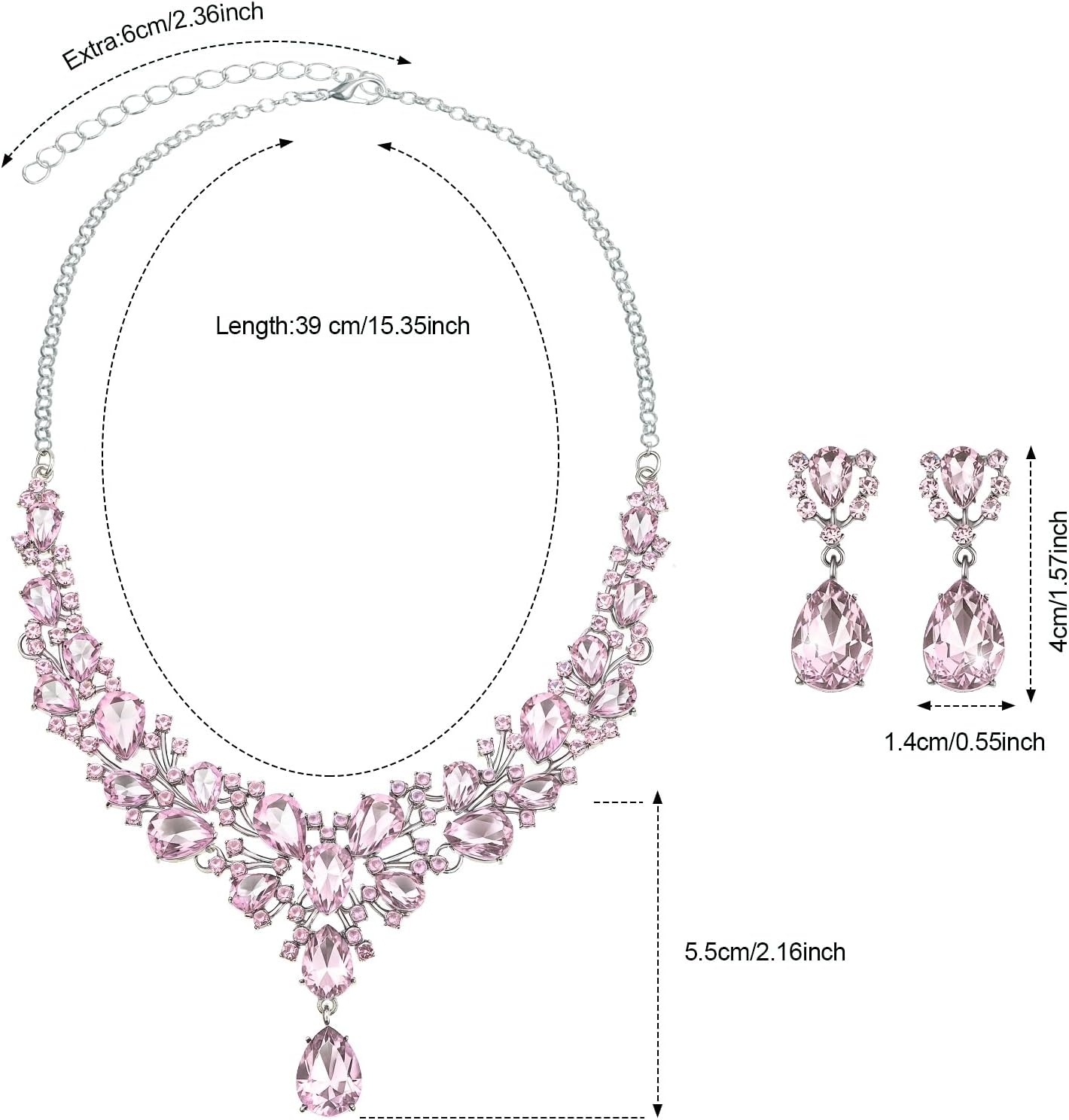 Hicarer Bridal Teardrop Cluster Crystal Jewelry Set for Women Necklace Earrings Wedding - Image 3