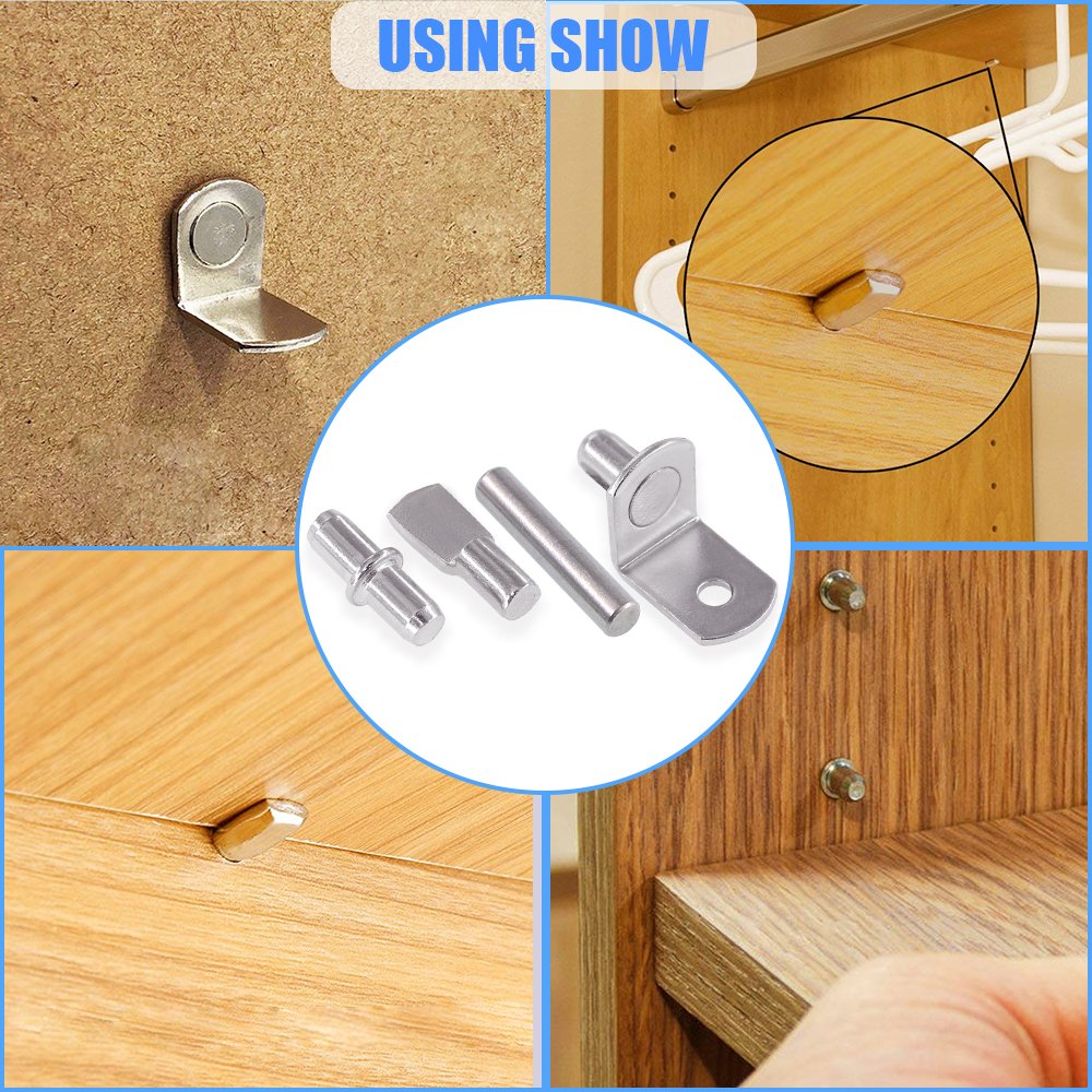 Glarks 120-Pieces 4 Styles Shelf Bracket Pegs Cabinet Furniture Shelf Pins Support Nickel Plated - Silver — Amazon image 5