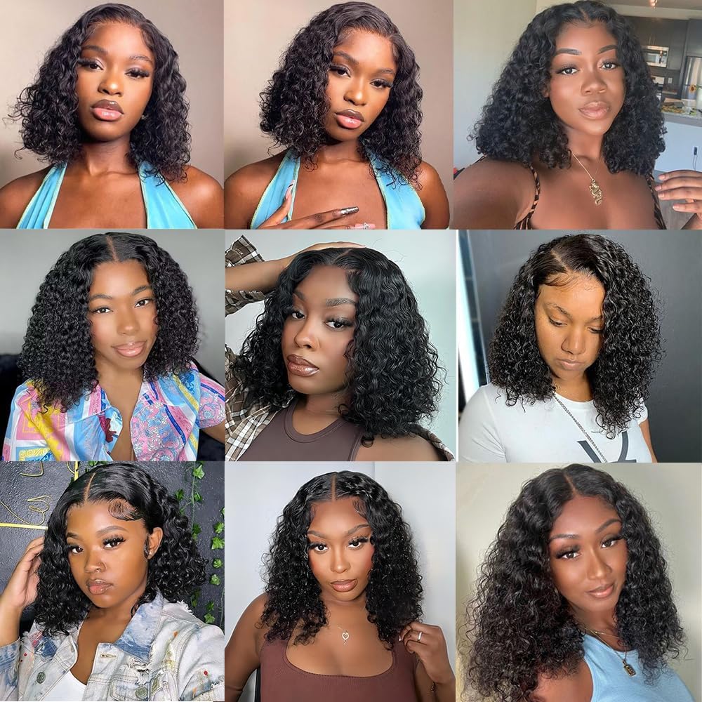 Curly Bob Wig Human Hair 13x4 Deep Curly Lace Front Wigs Human Hair For Black Women Glueless HD Lace Front Wigs Human Hair Pre Plucked with Baby Hair Natural Hairline