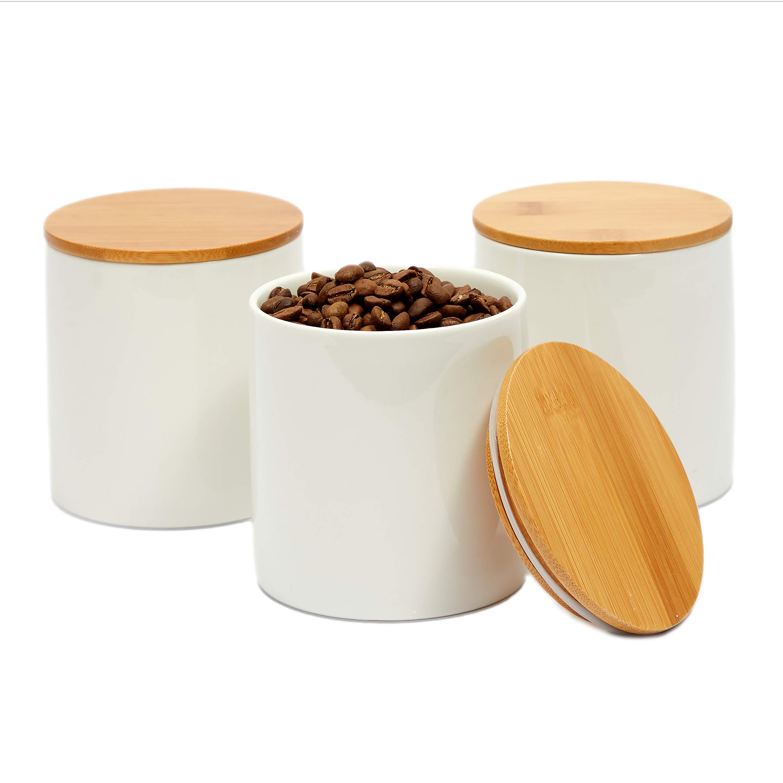 Buy White Ceramic Kitchen Canister Set with Bamboo Lids (3.9 x 3.7 In
