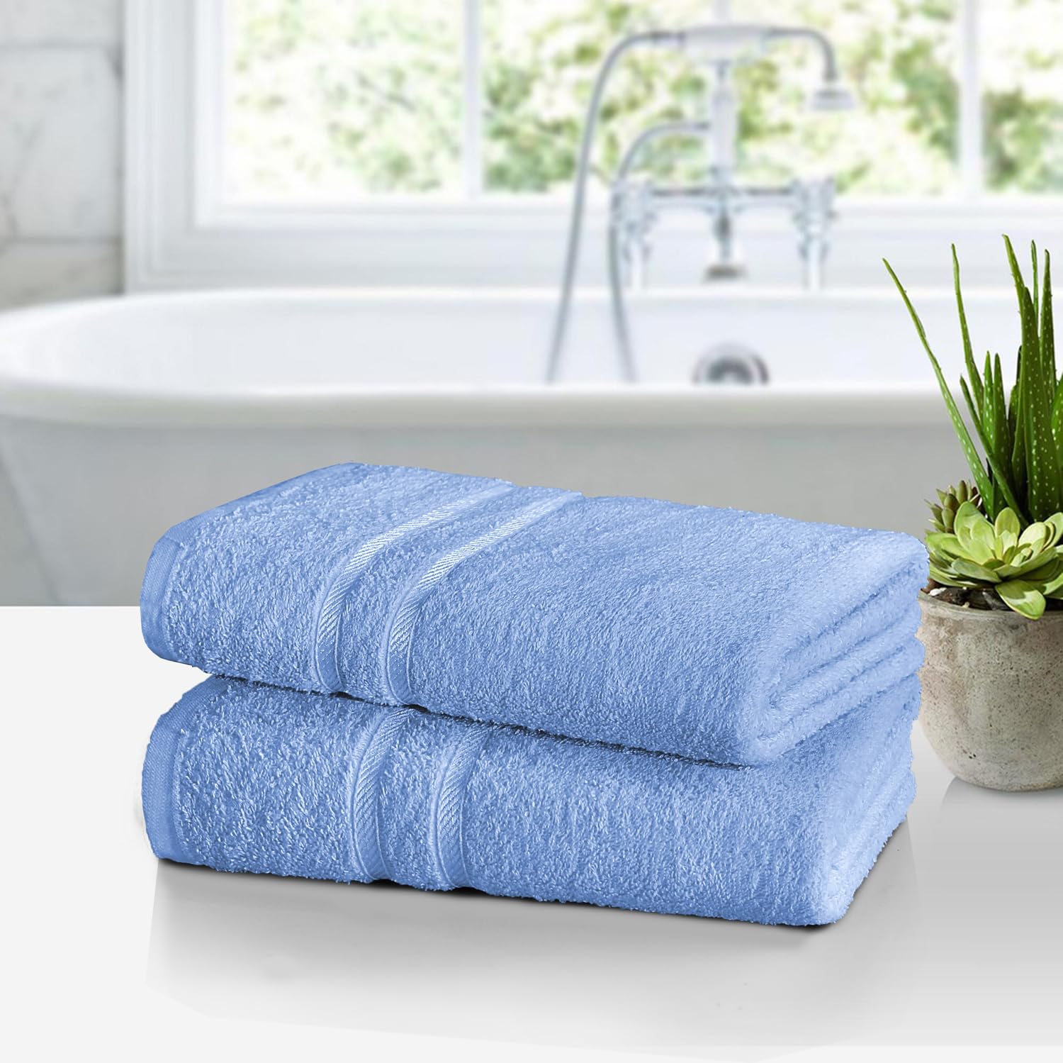 Bath Sheet Towel Set. Soft Cotton. Pack of 2. Large 75 x 140 cm Color Sky-Blue.