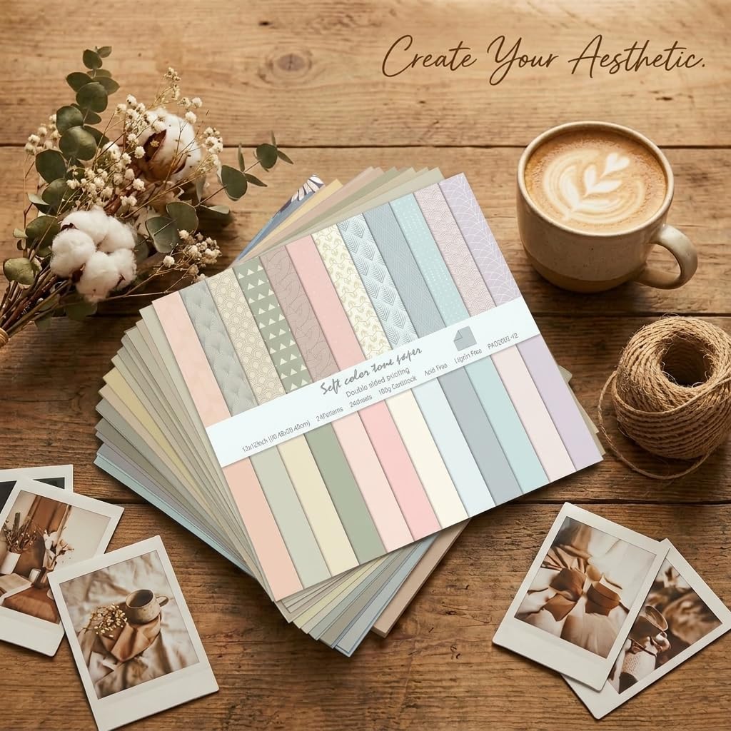 Papel para álbumes de recortes, papel estampado de doble cara de 12 x 12 pulgadas, 24 hojas de papel para hacer tarjetas, decoración de álbumes de fotos de bricolaje (pastel)