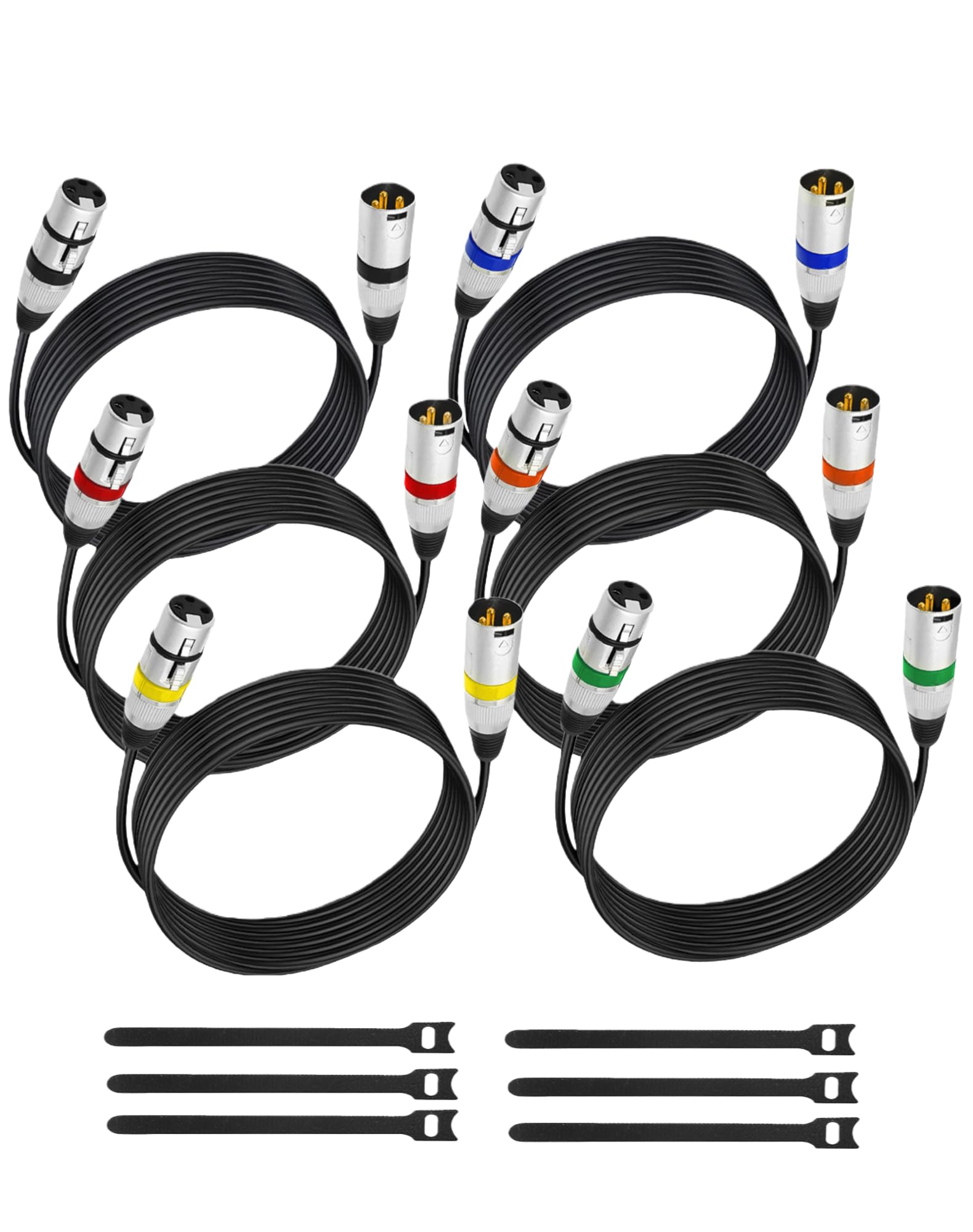 XLR-Kabel, 3 m, 6 Stück, vergoldet, 3-polige Mikrofonkabel, 3 m, XLR-Stecker auf Buchse, Farbstecker, XLR-Mikrofonkabel, symmetrisches Mikrofonkabel, ideal für Mikrofon, Mixer